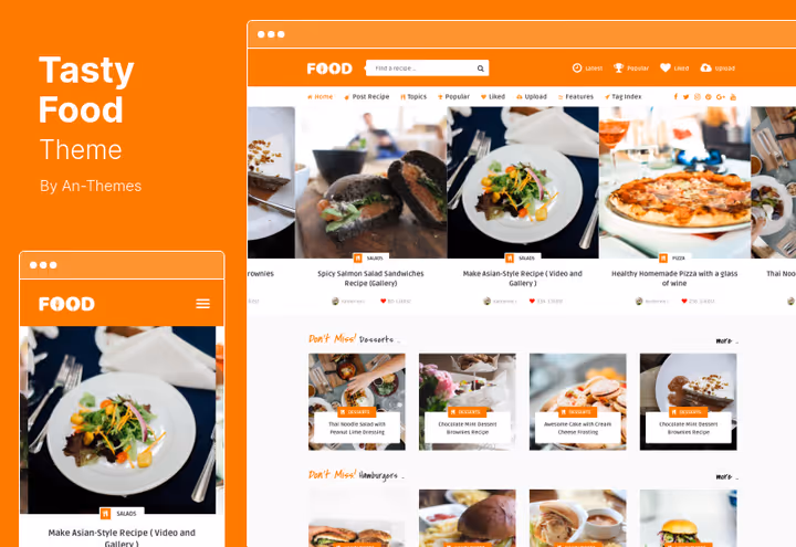 Демо темы Tasty Food с индексом рецептов