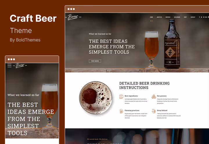 Головна сторінка теми Craft Beer з меню сортів пива