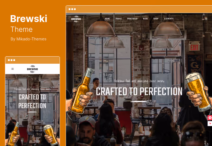 Тема Brewski для пабу з плитковим меню та темним тлом