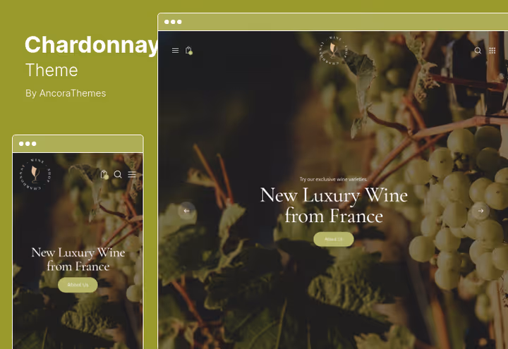 Тема Chardonnay з виноградником та картками вин