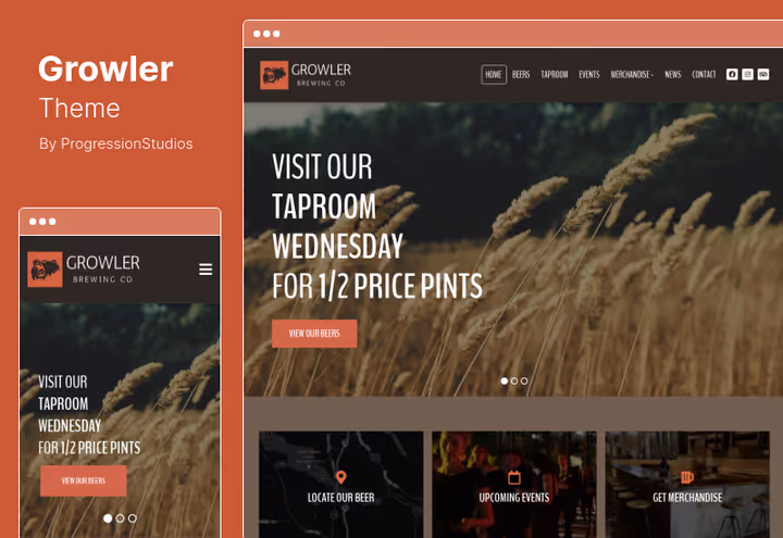 Тема Growler з інтерфейсом пивного бару та eCommerce