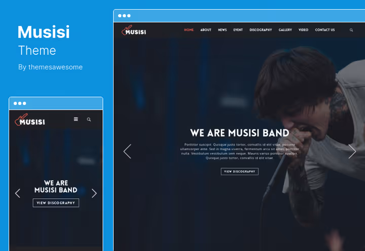 Musisi theme homepage with music player