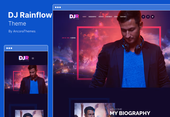 DJ Rainflow theme homepage for DJs