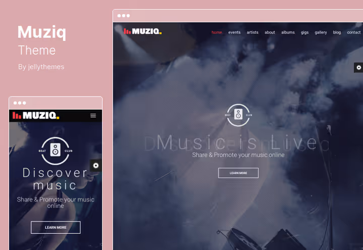 Muziq theme homepage with album player
