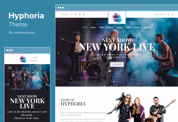 Rock band site on Hyphoria theme with Unyson framework