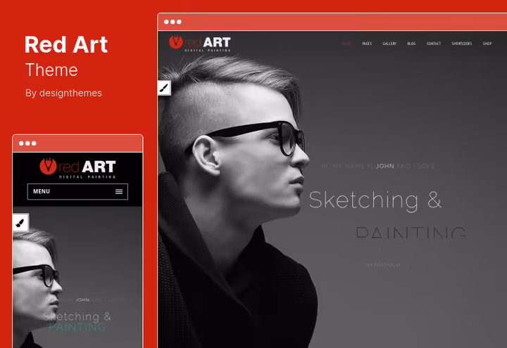 Artist portfolio on Red Art theme with gallery