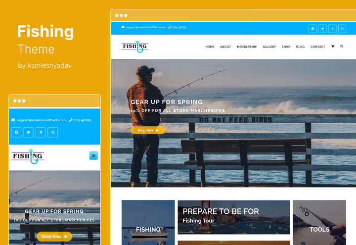 Página Fishing Yacht com tema náutico e design de iate