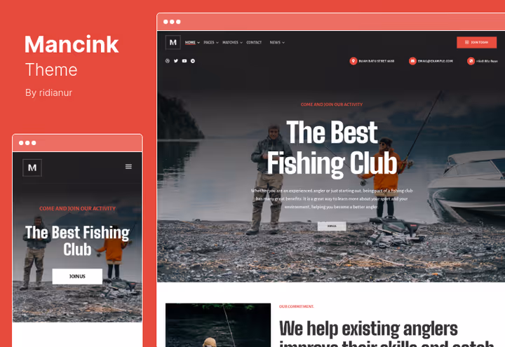 Página Mancink com secções de clube de pesca