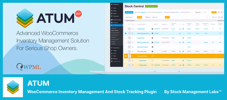 Панель Stock Central плагіна ATUM з таблицею залишків та фільтрами