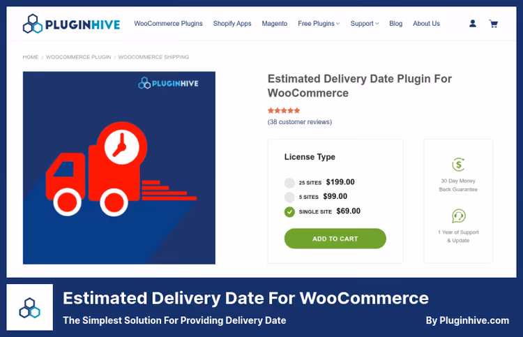 Estimated delivery date calculation settings on WooCommerce product page