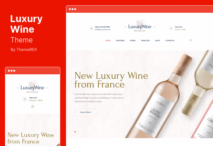 Luxury Wine veinimõisa teema avalehe kujundus