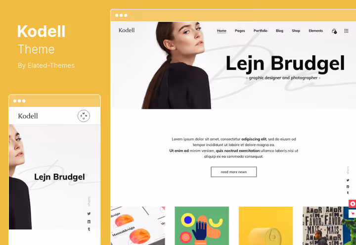 Kodell-tema, designerportefølje med WPBakery og demoimport