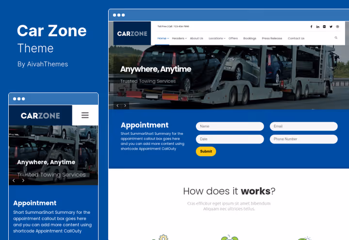 Car Zone-tema, design for bilverksted og bilberging