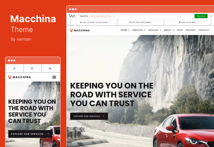 Macchina-tema, bilservice på Elementor med WooCommerce