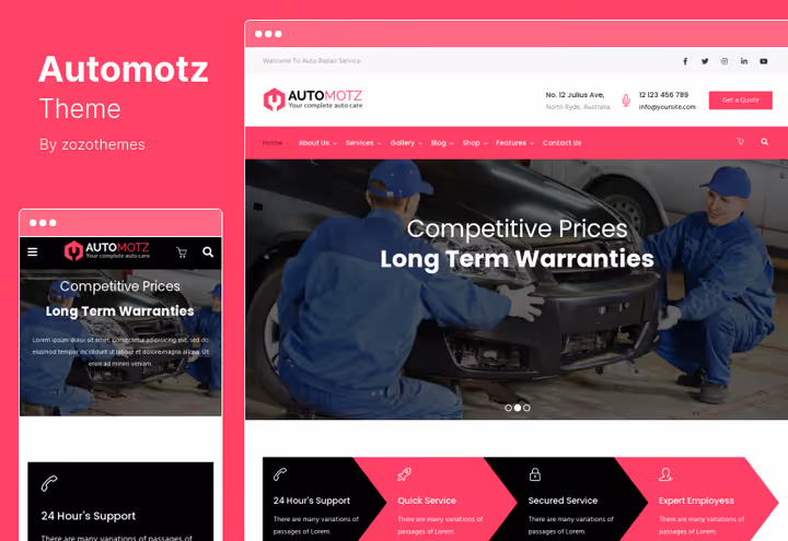 Automotz-tema, bilforhandler og multiservice på WPBakery