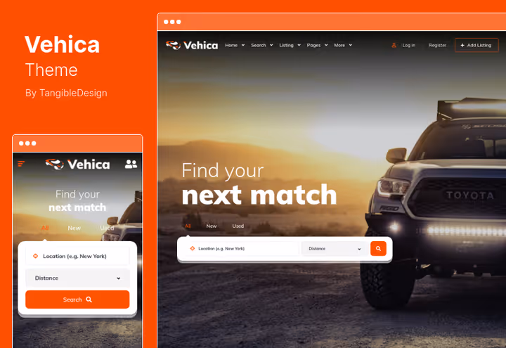 Vehica-tema, bilforhandler og kjøretøykatalog