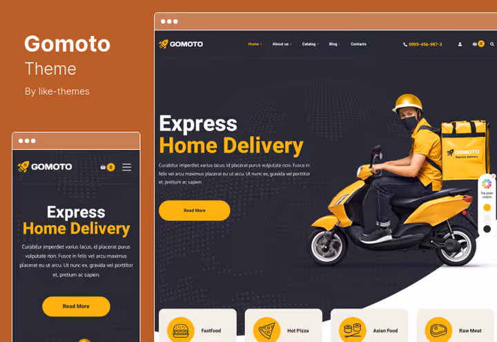 Тема Gomoto з фронтенд-редактором для доставки їжі та аптеки