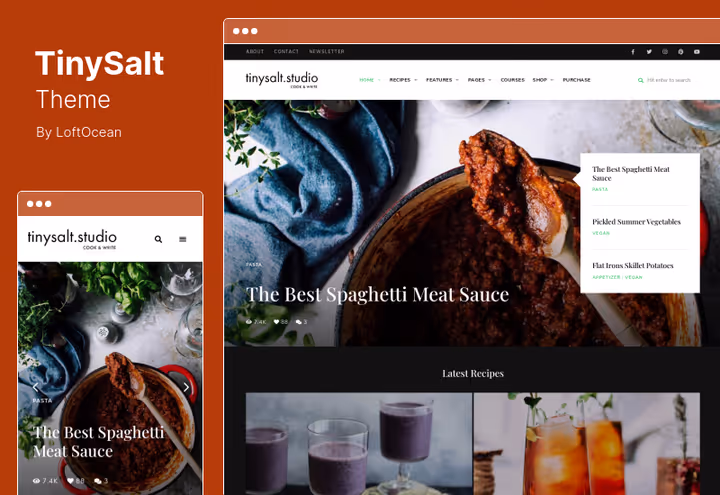 Тема TinySalt для фуд-блогу з AJAX-пошуком рецептів