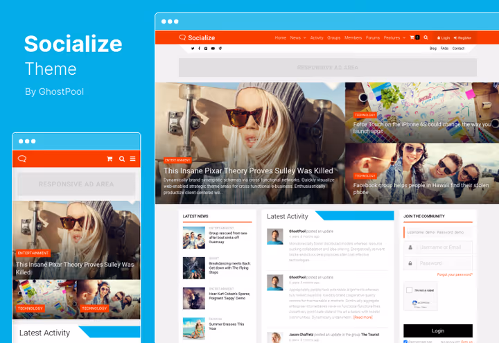 Многоцелевая тема Socialize для BuddyPress с WPBakery