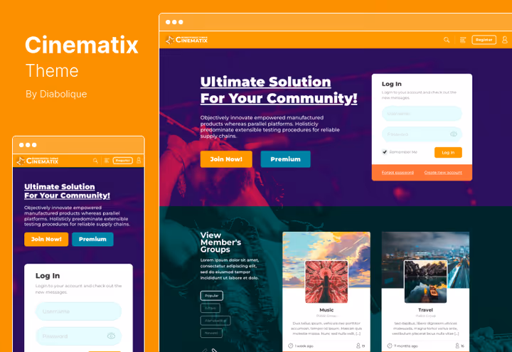 Тема Cinematix с BuddyPress Nouveau для развлекательного сообщества