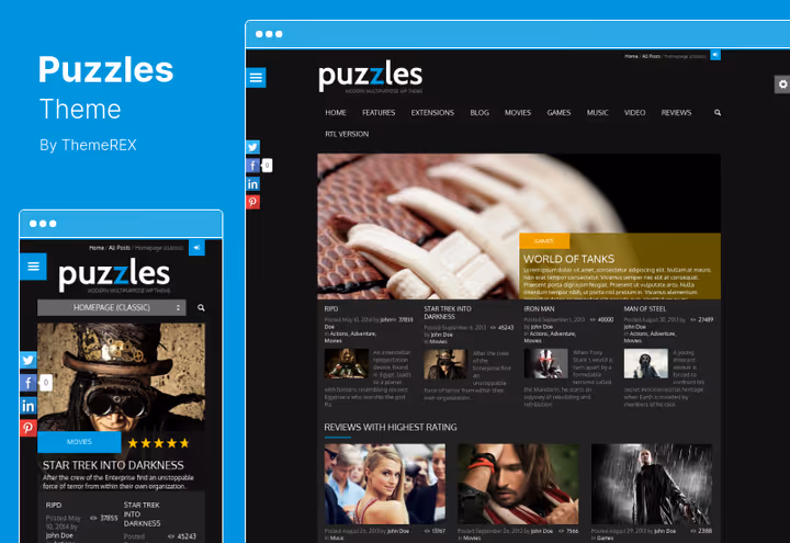 Тема Puzzles журнал и магазин с BuddyPress и WooCommerce