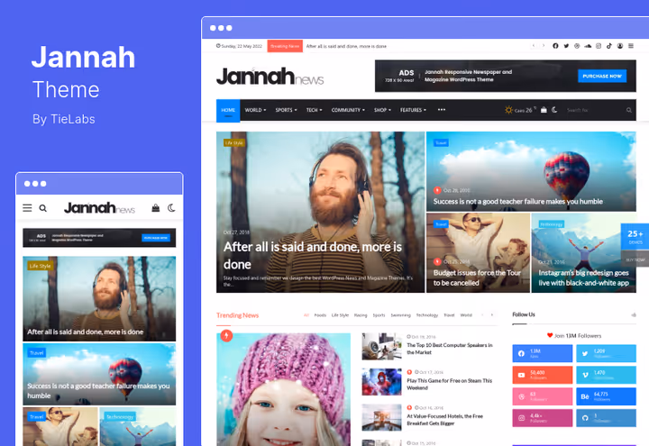 Новостная тема Jannah с BuddyPress и AMP совместимостью