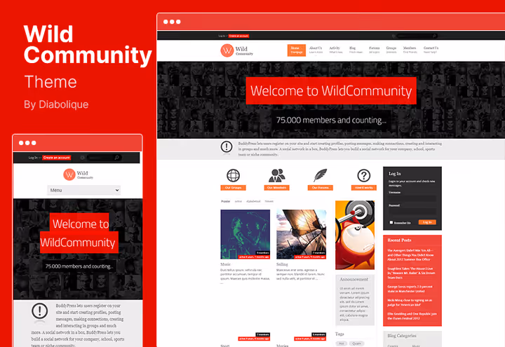 Тема WildCommunity сообщество на BuddyPress с расширениями