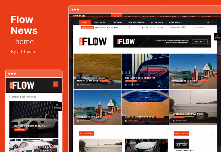 Flow News homepage with news grid