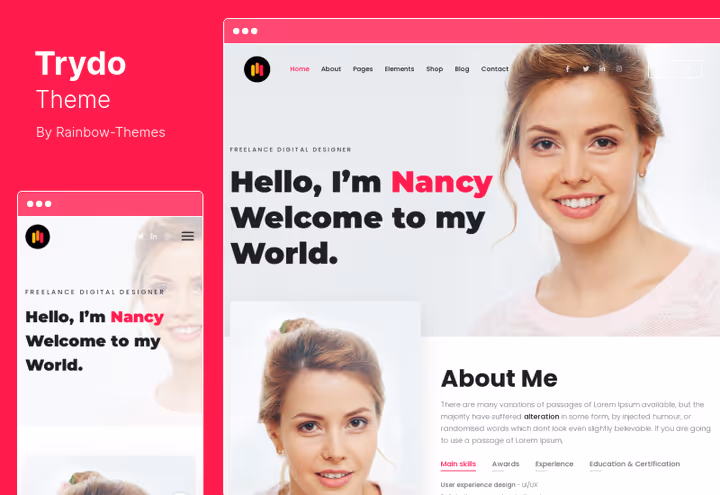 Landing page de agência no tema Trydo com modo escuro e efeitos