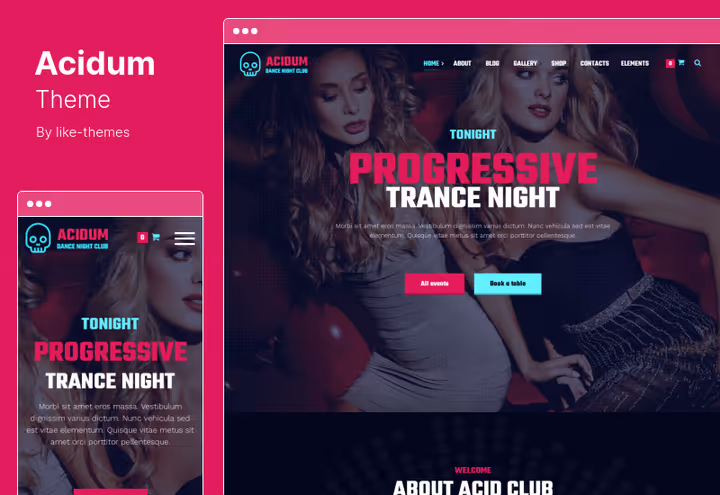 Тема Acidum, дизайн для ночного клуба и DJ-вечеринок