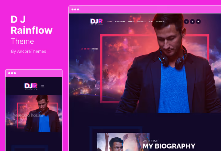 Тема DJ Rainflow, сайт диджея с календарём событий