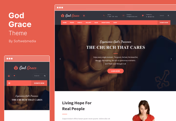 God Grace-tema for kirke med arrangementer og donasjoner