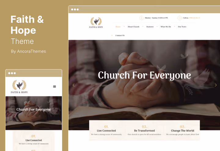 Moderne Faith Hope-tema for kirke, veldedighet og arrangementer