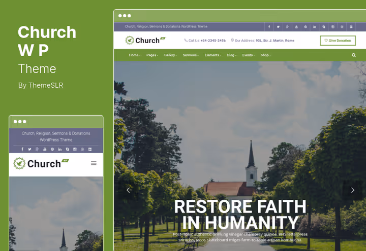 Moderne ChurchWP-tema for kristne nettsteder og kirker