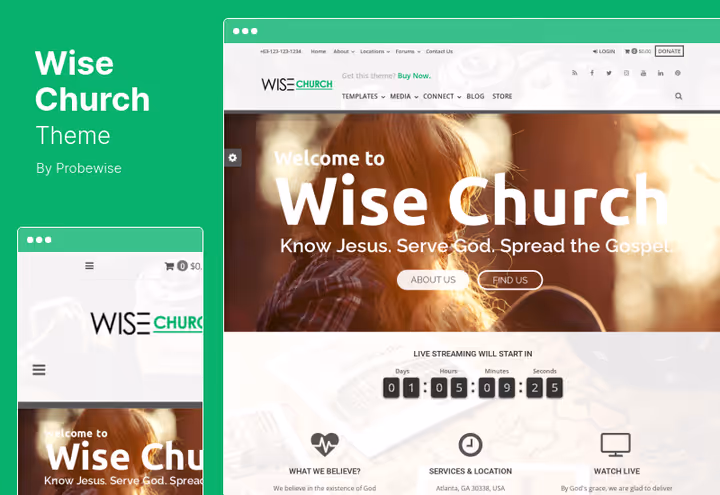 Flerbruks Wise Church-tema for nettbaserte menigheter