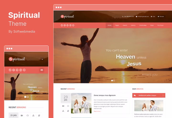 Spiritual-tema for kirkeside, responsivt og retina-klart