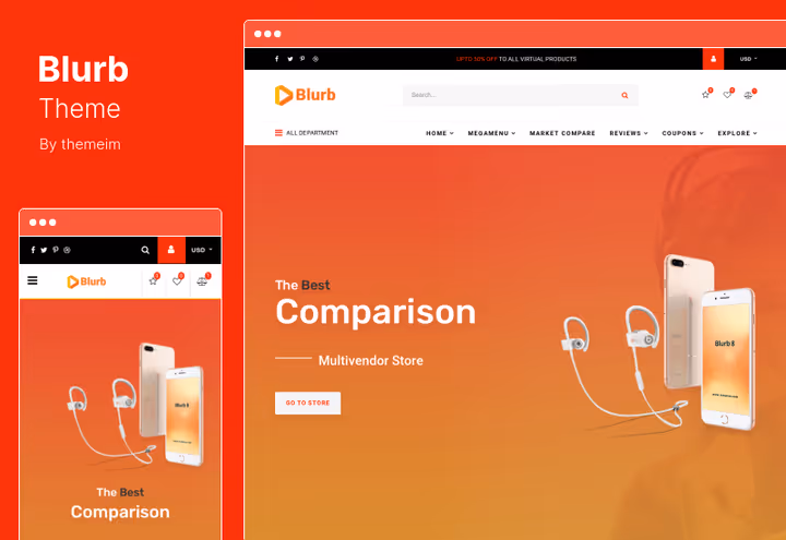 Blurb affiliate-temaets hjemmeside med produktkort