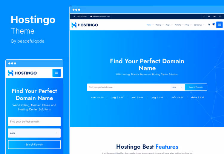Hostingo-temaets grensesnitt med kontrollpanel for prisplaner