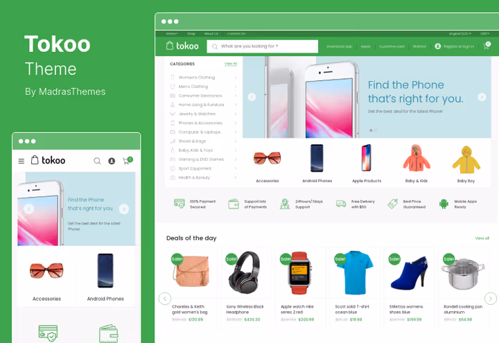 Tokoo WooCommerce-tema med produktrutenett og filtre