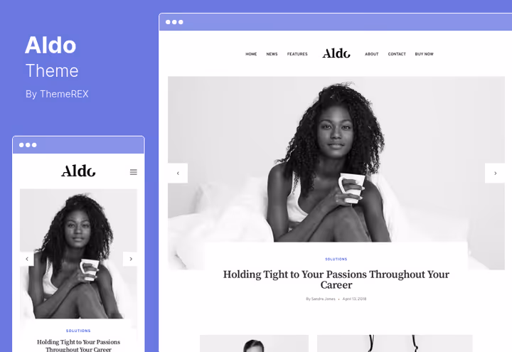 Aldo Gutenberg-tema med Instagram- og MailChimp-støtte