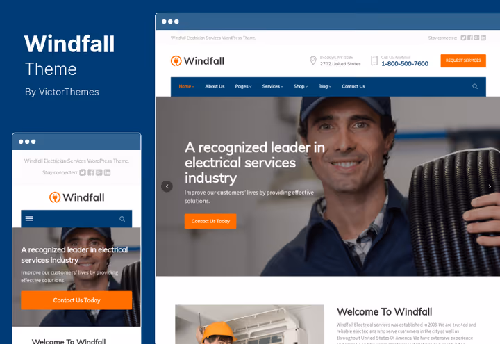 Windfall teema WooCommerce'iga elektriteenustele ja veebipoole