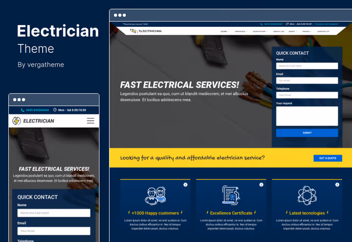 Electrician Repair, teema remondi- ja elektriteenustele hinnapäringu generaatoriga