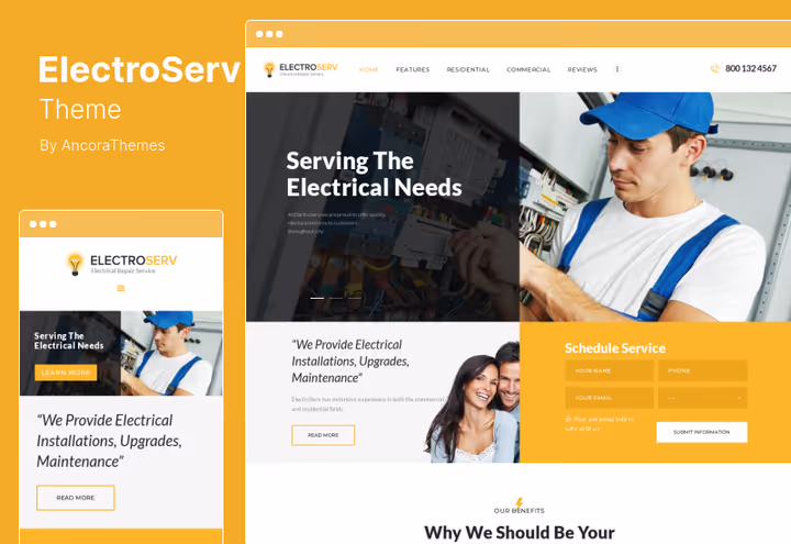 ElectroServ, WordPressi teema elektriremondile pühkimisnavigatsiooniga