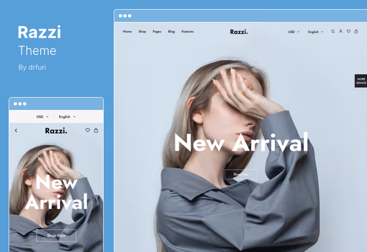 WooCommerce-temaet Razzi med Elementor og fem butikklayouter