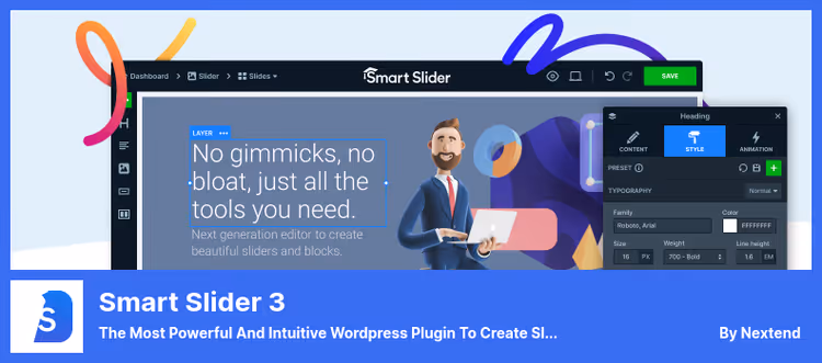 Візуальний редактор Smart Slider 3 з drag-and-drop шарами у WordPress