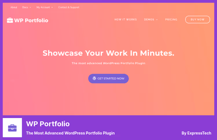 Visão geral do plugin WP Portfolio com exemplos de temas e shortcodes