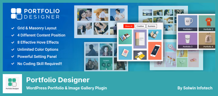 Definições de design do Portfolio Designer com efeitos e sobreposições