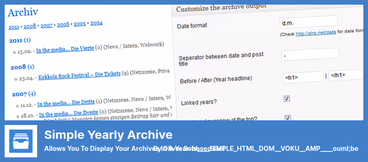 Сторінка архіву за роками з бічною навігацією в Simple Yearly Archive