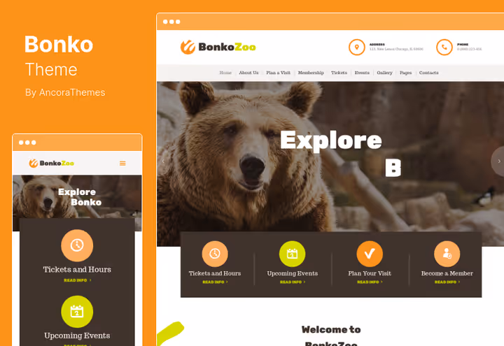 Скріншот теми Bonko для сафарі-парків і зоопарків WordPress