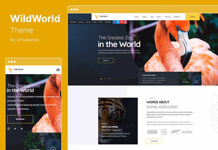 Скріншот теми WildWorld для еко-НУО та захисту тварин WordPress